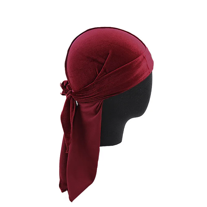 

2019 New Luxury Men's Velvet Durags Bandana Turban Hat Wigs Doo Durag Biker Headwear Headband Pirate Hat Hair Accessories