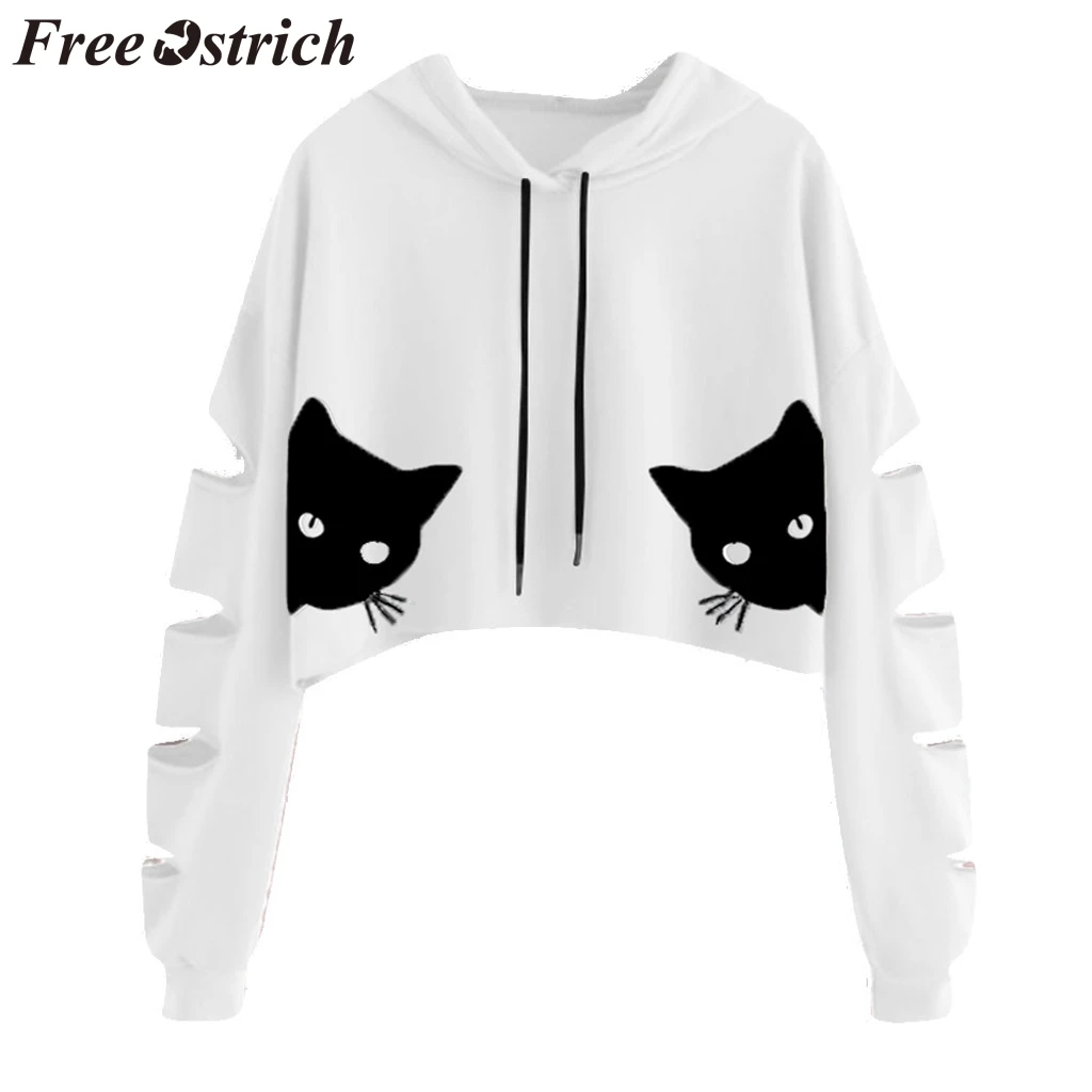 FREE OSTRICH sweater Women Cat Print Long Sleeve Solid Short Paragraph Popular Autumn Winter Sweater Invierno 2019 | Женская одежда