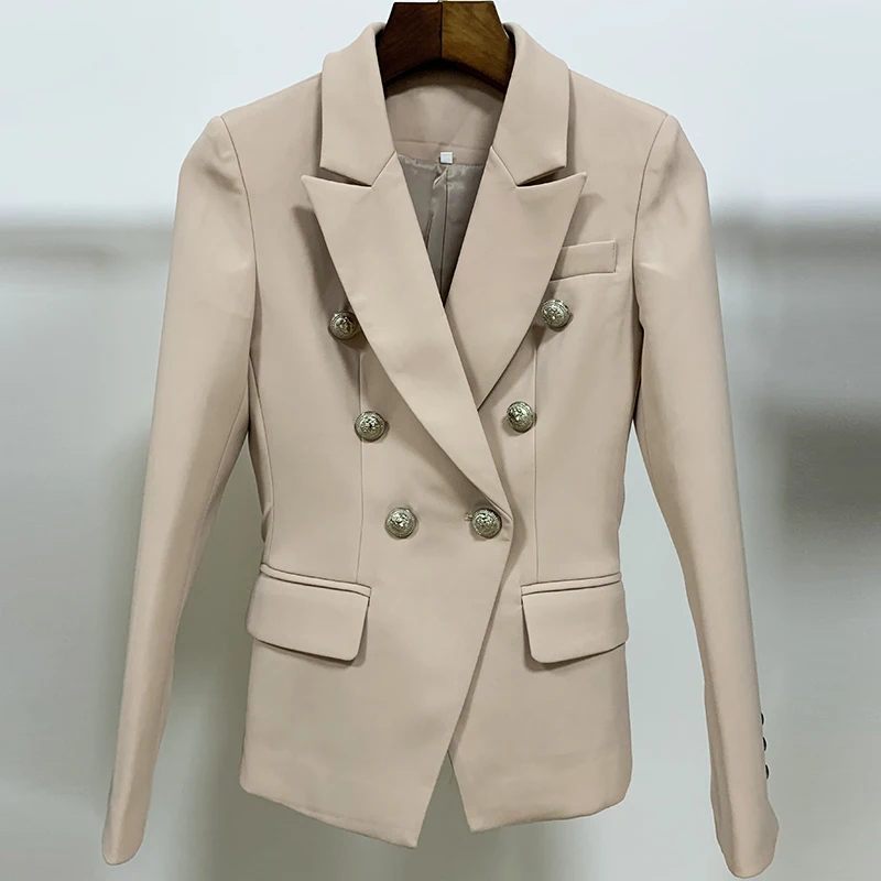 HIGH QUALITY New Fashion 2021 Designer Jacket Women's Metal Lion Buttons Double Breasted Blazer Outer Coat Size S-XXL