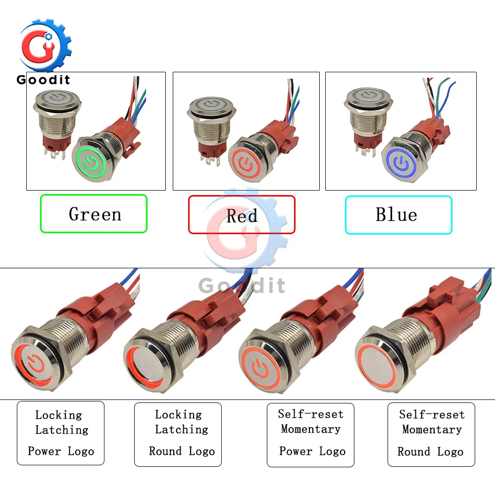 Металлическое кнопочное переключатель 16 мм кольцо/светодиодный индикатор