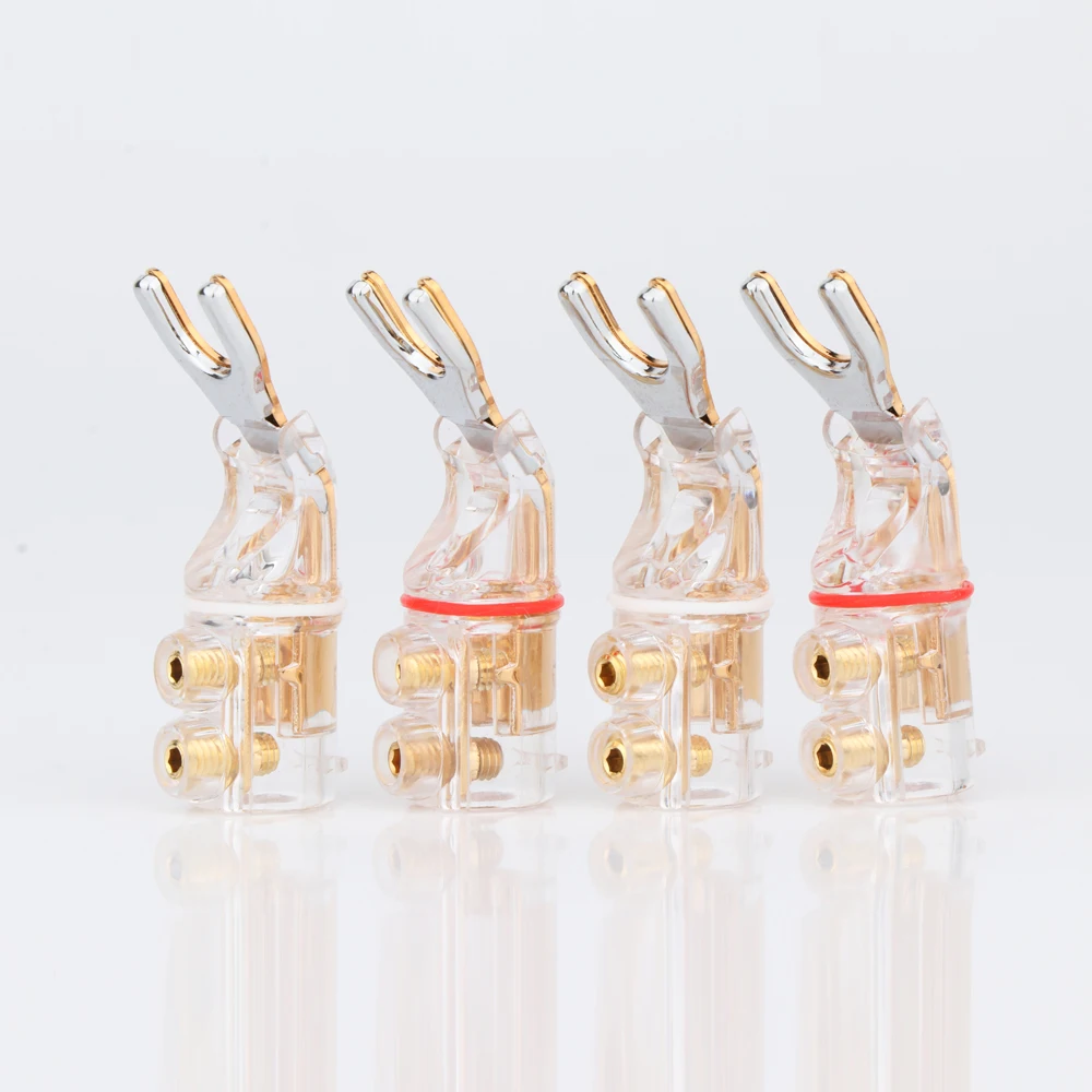 

SY1524 Gold /Rhodium plated Y Spade Banana plug connectors jagged sawtooth Speaker Plugs HiFi Audio Screw Fork Connector Adapter