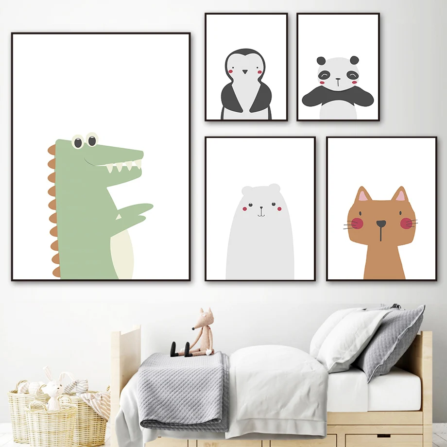 Настенный художественный холст с изображением кота медведя панды крокодила