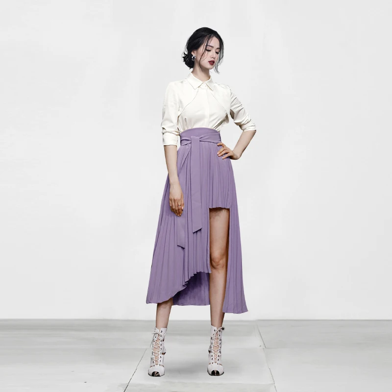 

New autumn fashion women clothing set piece show thin arc plait skirt waist irregular pressure office party for women dresses