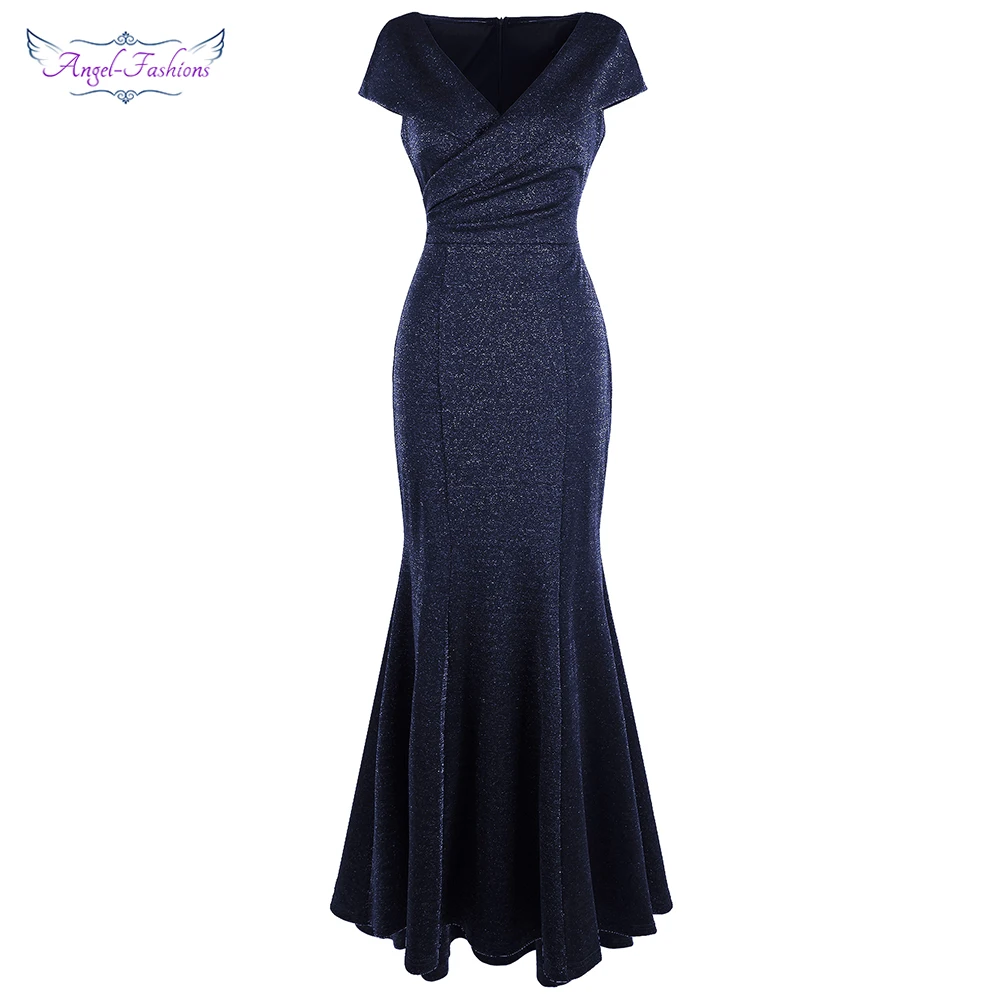 

Angel-fashions Женское вечернее платье Angel-fashions, длинное плиссированное платье с v-образным вырезом и рукавами-крылышками, темно-синий цвет 481