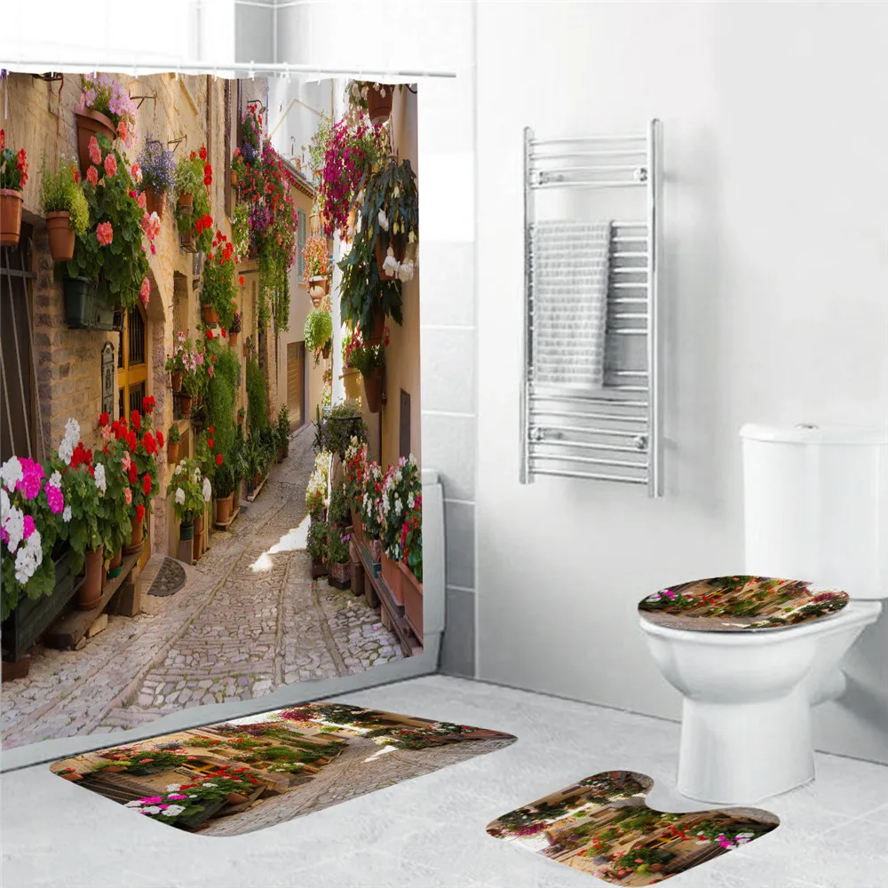 

Садовая занавеска для душа, декоративная Водонепроницаемая тканевая занавеска для ванной комнаты с изображением цветов