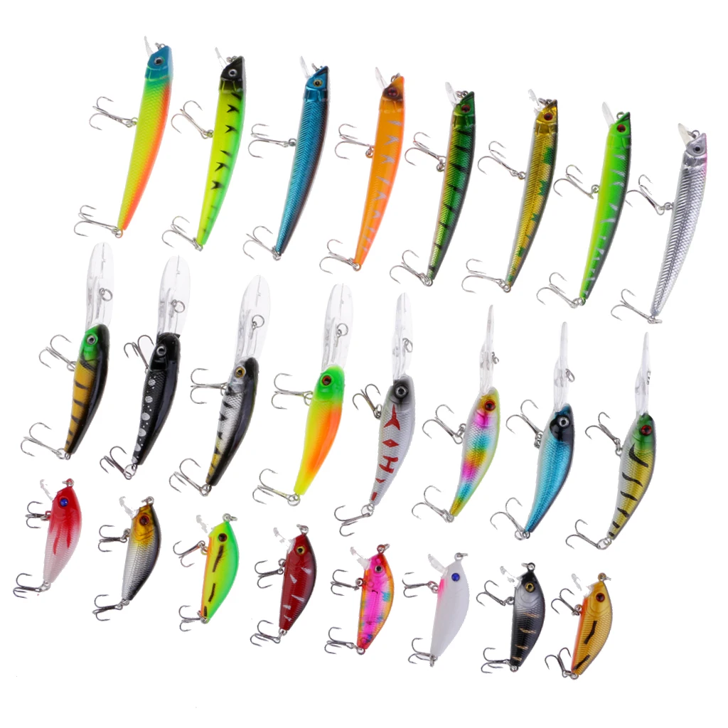 24pcs Fishing Lures Large Hard Bait Minnow with Treble Hook Life-like Swimbait 3D Eyes Popper Crankbait | Спорт и развлечения