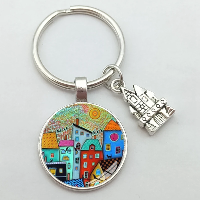 Брелок для ключей с новым домом красивый дом под звездным небом кольцо