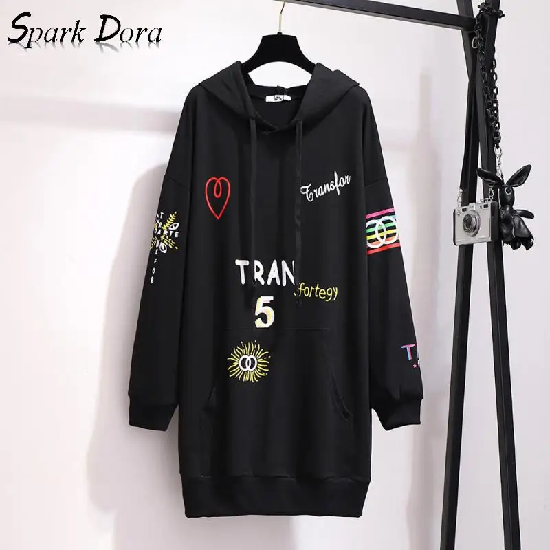 

SparkDora New Fashion Plus Size Hoodie Long Sleeves Print Letter Pullovers Streetwet Tops O-neck Women's Hooded Sweatshirt Tops
