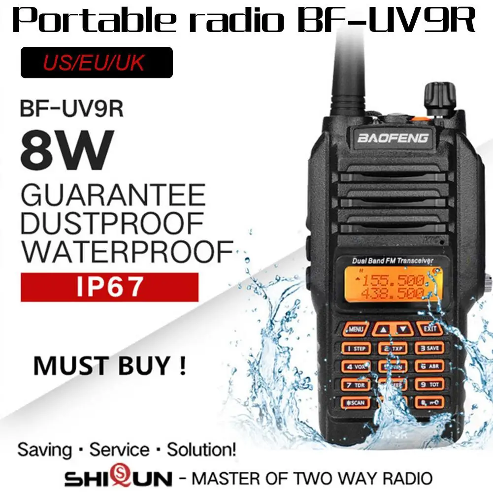 Baofeng UV-9R IP67 8 Вт двухсторонняя портативная рация 10 км Любительское радио двухдиапазонный UV9R портативный CB радиокоммуникатор