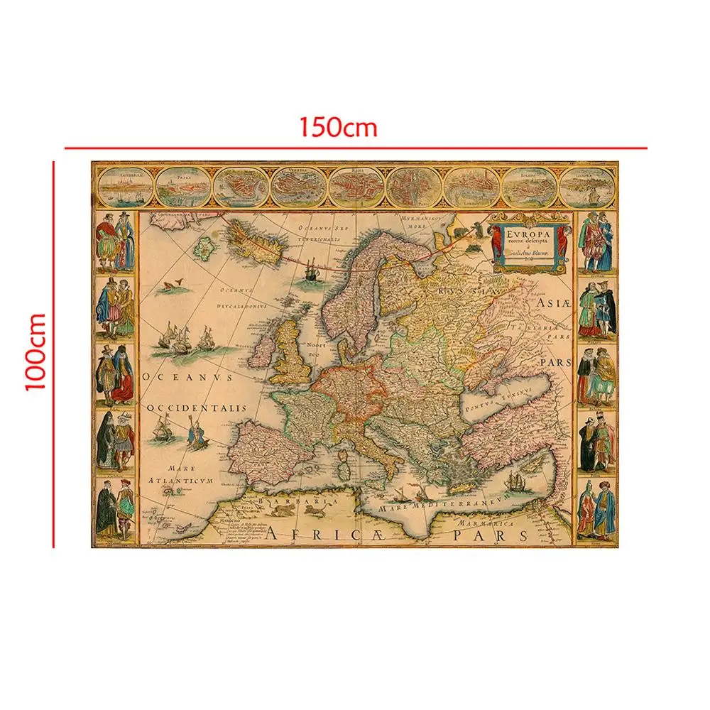 Vintage Bản Đồ Châu Âu 150X100 Cm Thời Trung Cổ Trang Trí Bản Đồ Chụp Ảnh Vải Nền Ảnh Phòng Thu Propos Phông Nền