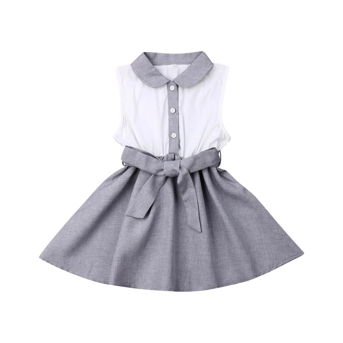 Летнее платье для девочек в школьном стиле трапециевидной формы без рукавов