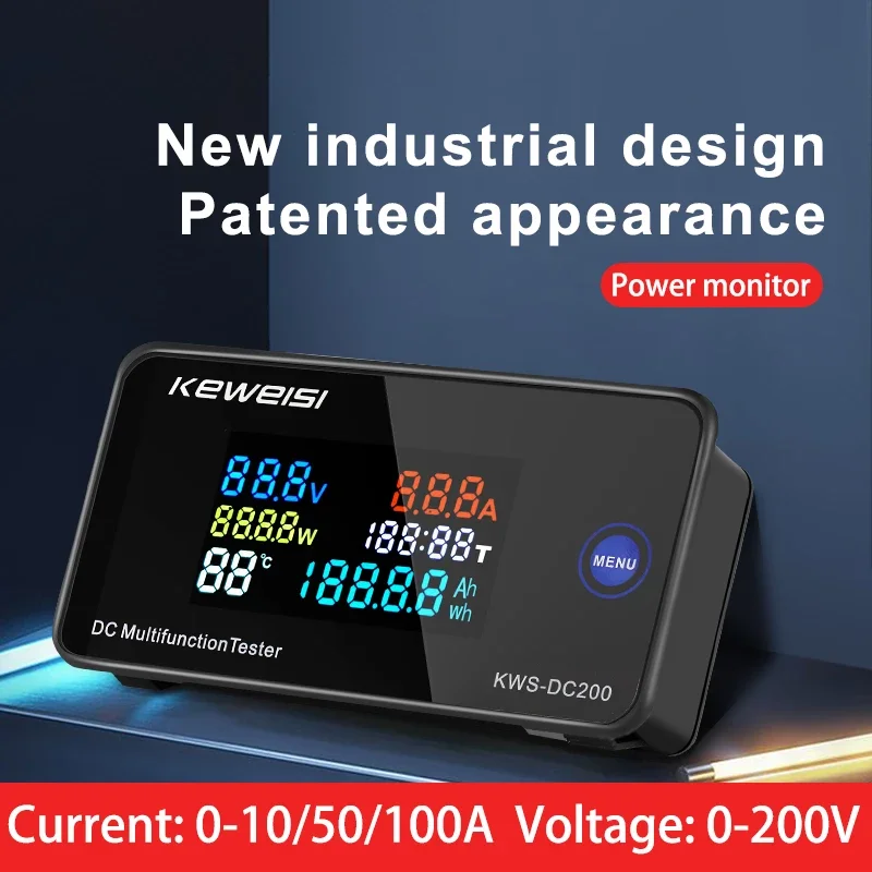 KWS-DC200 Digital Voltmeter DC 0-200V Voltage Seven Functions Power Energy Meter LED Color Display Wattmeter 0-10/50/100A | Инструменты