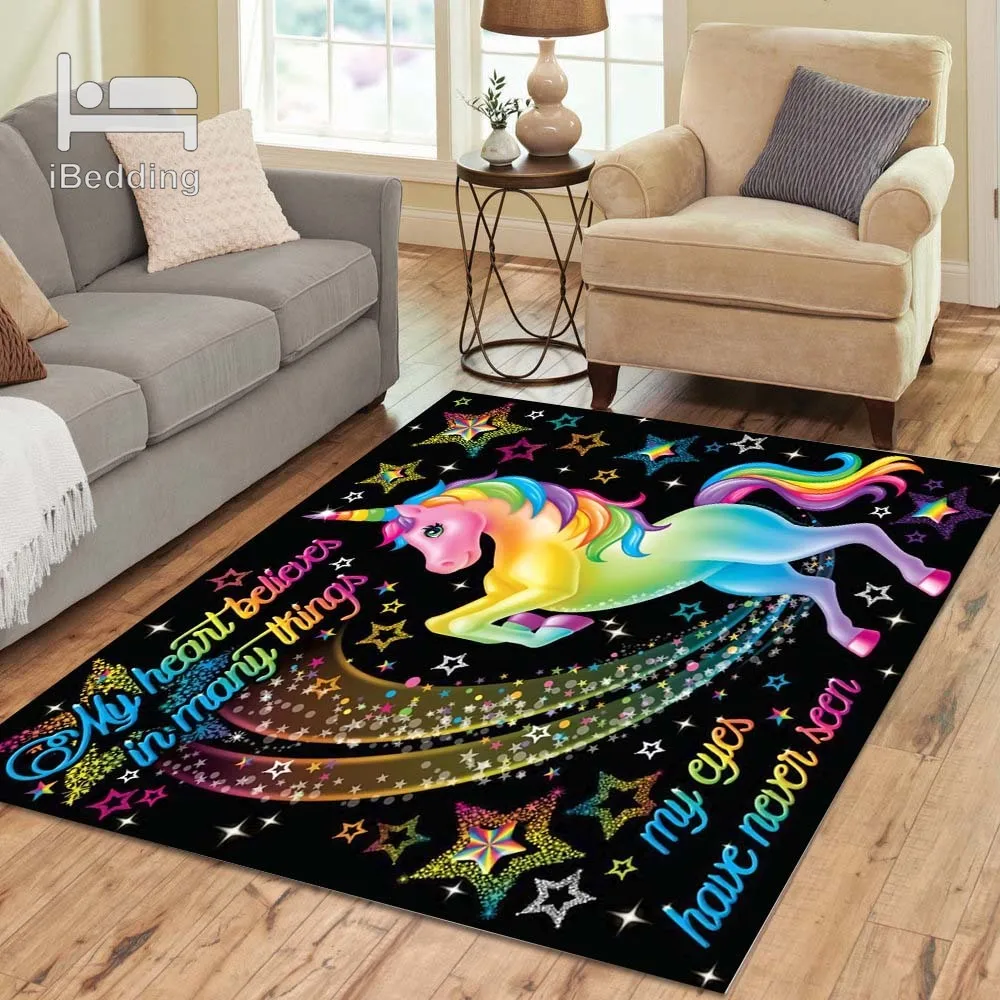 Ковер с 3D-принтом единорога Детские Большие ковровые покрытия для гостиной