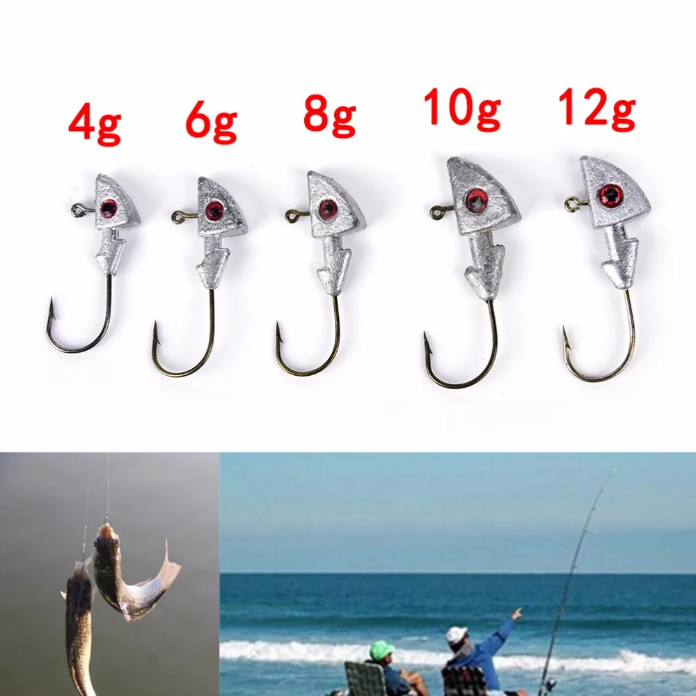 

5Pcs 4g 6g 8g 10g 12g Fish Headed Jigs Hook Fishing Soft Worm Lure Baits Lead Jig Fish Hooks