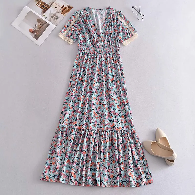 Цифровая печать миди платье с цветочным рисунком в винтажном стиле Сезон лето