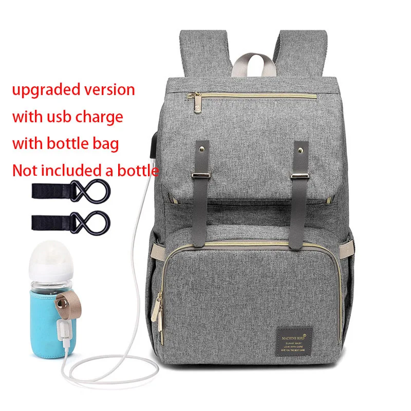USB Grey Сумка для подгузников, рюкзак для мамы,, USB, уход за ребенком, сумки для подгузников для кормления, модный дорожный рюкзак для подгузников для коляски, комплект - Цвет: USB Grey