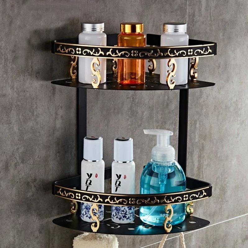 

Bathroom Black Shelf with Towel Bar Space Aluminum Corner Shelves Towel Rack with Hook Shampoo Holder Kitchen Storage Rack