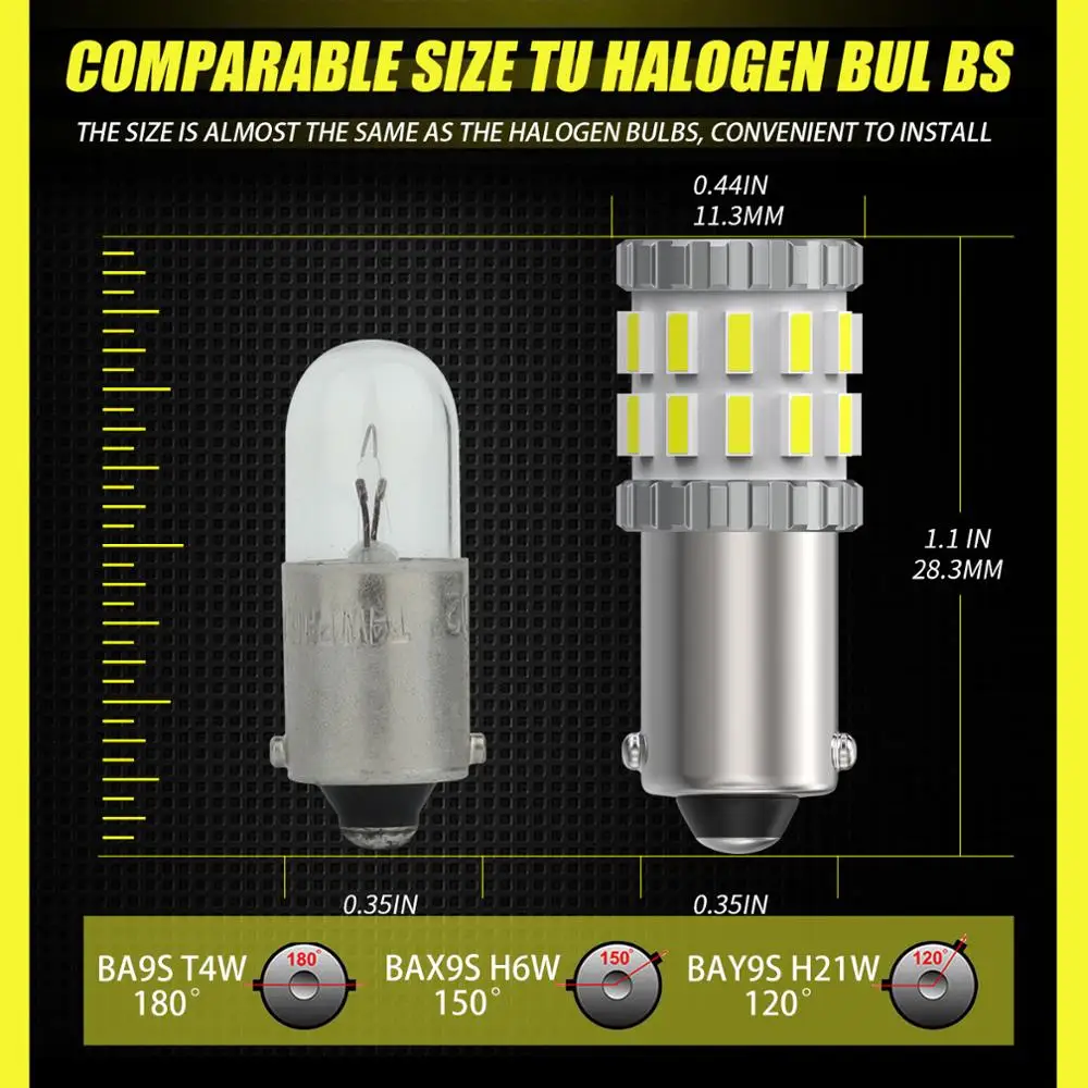 Сверхъяркая светодиодсветодиодный лампа BA9S BAX9S H6W T4W BAY9S H21W 30-SMD автомобильные