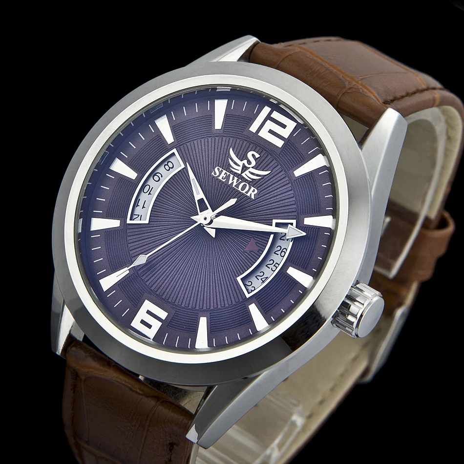 Мужские модные механические часы SEWOR с автоматическим заводом мужские кожаные Bnad