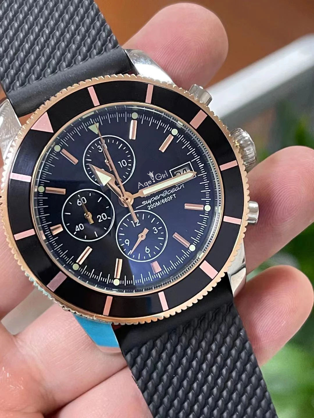 

Luxury Black Blue Rubber SuperOcean Silver Rose Gold Mens Sapphire Ceramic Bezel Quartz Chronograph Stainless Steel Date Watches