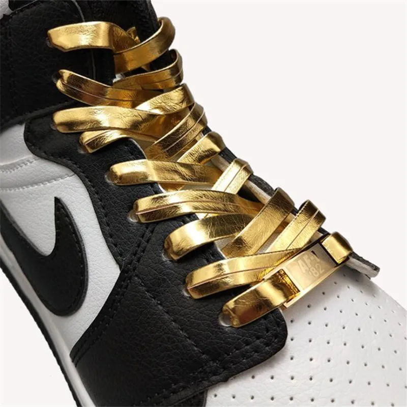 

Fashion Microfiber Soft Leather Laser Silver Gold Shoelaces 120cm Women Men Sports Casual Basketball Shoes Laces