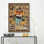 Постер в стиле ретро для влюбленных книги и черных кошек просто девушка, которая любит кошки и книги, настенные художественные принты, домашний декор, холст, плавающая рамка