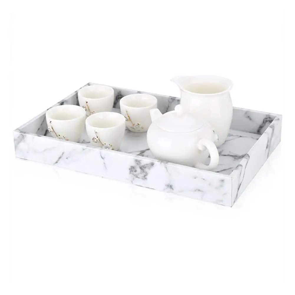 

Поднос из ПУ кожи с мраморной текстурой в скандинавском стиле, поднос для фруктов, еды, чайника, домашний бокс для хранения ювелирных издели...