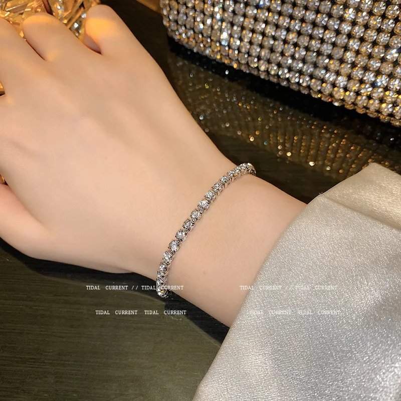 

Fashion Bracelets for Women Simple Luxury Round Zircon Light Gold Silver Color Bangle Chain Wedding Girls Gift Wholesale Jewelry