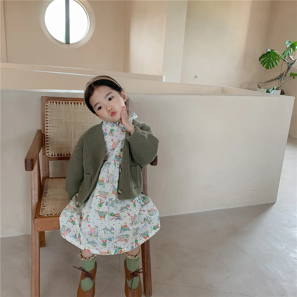 

Children's Girls Dresses 2021 Autumn Korean Baby Girl Dress Cartoon Floral Princess Dresses Toddler Girl Clothes Baby Girl Dress