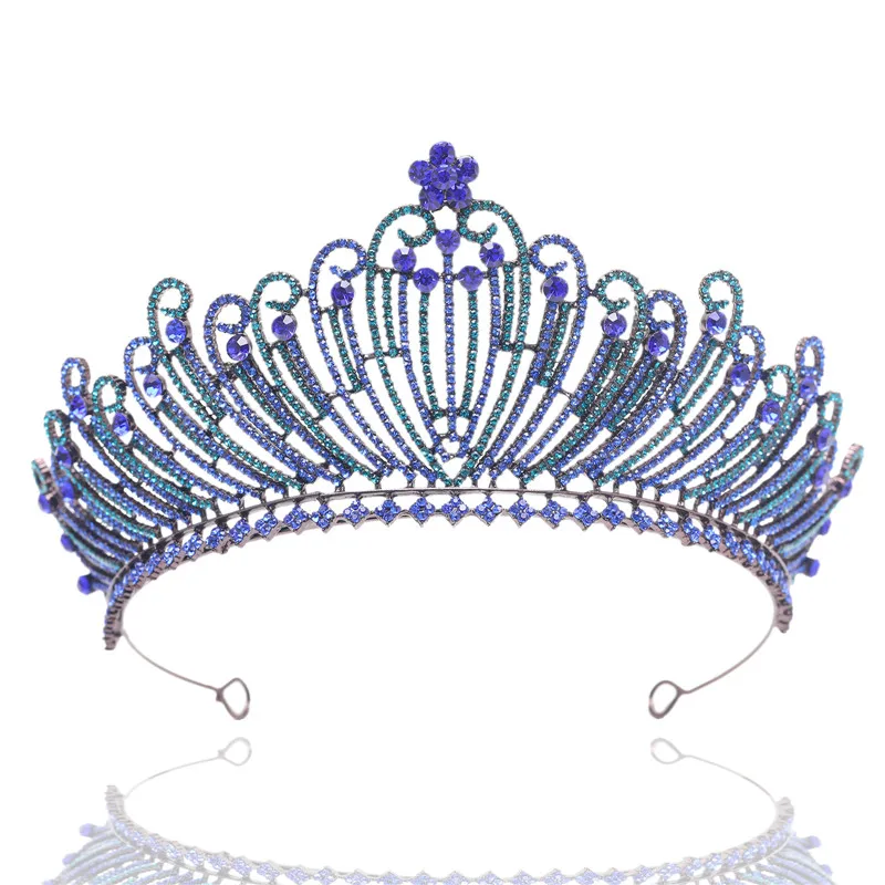 Античные латунные королевские синие стразы свадебные вечерние тиары корона