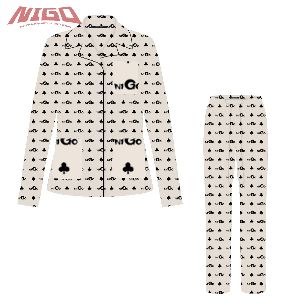 

NIGO 21ss Пижамный стиль брюки и рубашка комплект # nigo5759