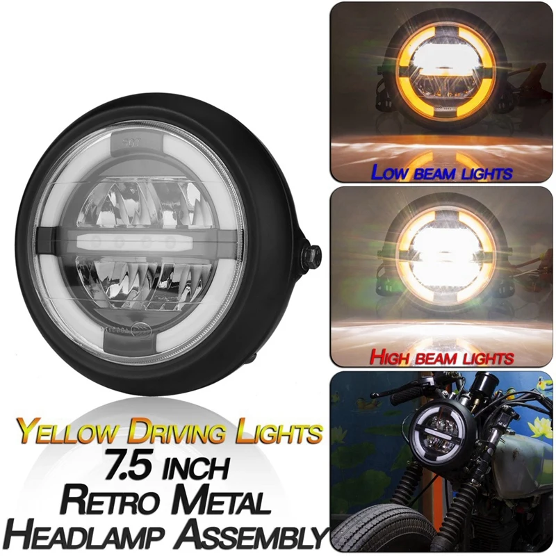 

7.5Inch Universal Cafe Racer Round Motorcycle LED Headlight Distance Light Refit Motorcycle Headlight Cafe Racer