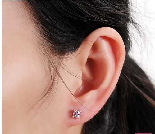 

TE201 princess cut Earrings 1Carat sona Synthetic Gem Earrings 925 Sterling Silver White Gold Color Earrings free shipping