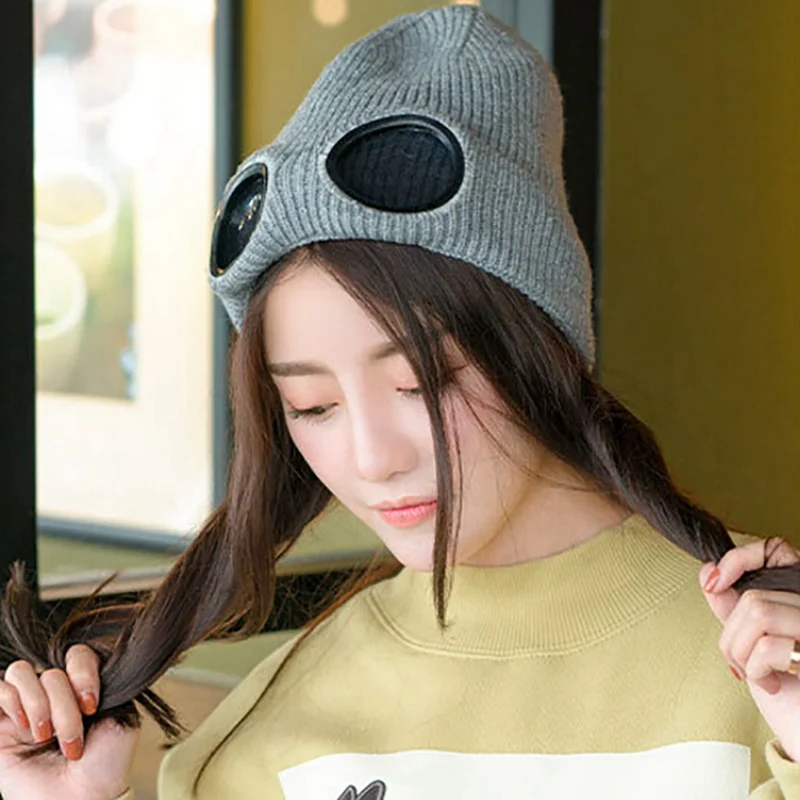 Шерстяная вязаная шапка унисекс теплая пушистая для защиты ушей мужчин и