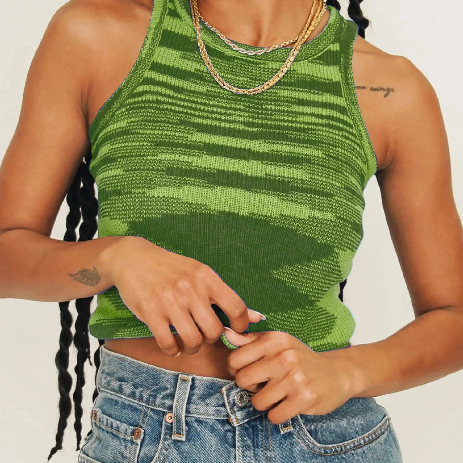 

Summer Knit bralette Crop Top Women Sleeveless Y2K Tank Top Basic T Shirts Casual Bodycon Vest Green Streetwear Tank Top Vintage