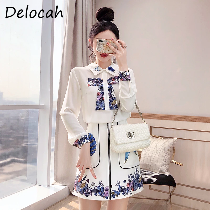 

Delocah New 2021 Summer Women Fashion Runway Skirts Set Lantern Sleeve Loose Blouses+High Waist A-Line Skirts 2 Two Pieces Suits