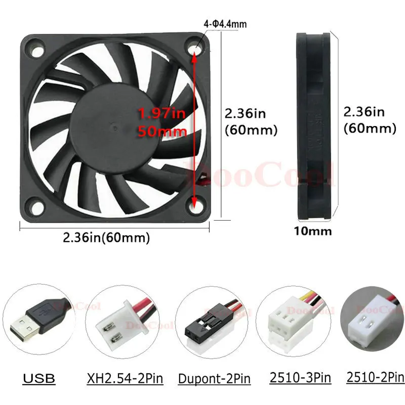 Мини охлаждающий вентилятор Gdstime 5 шт./партия В 12 24 2Pin 3Pin USB 60 мм 60x60x10 6010 постоянного