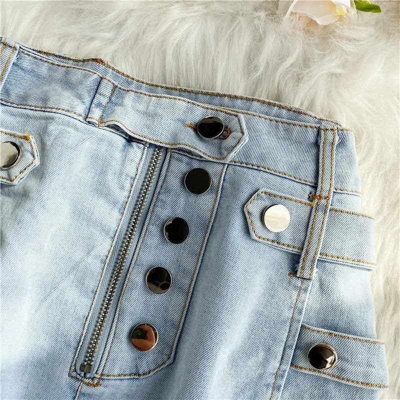 

2020 summer new sexy personality high waist black denim skirt tight-fitting thin bag hip a-line skirt female