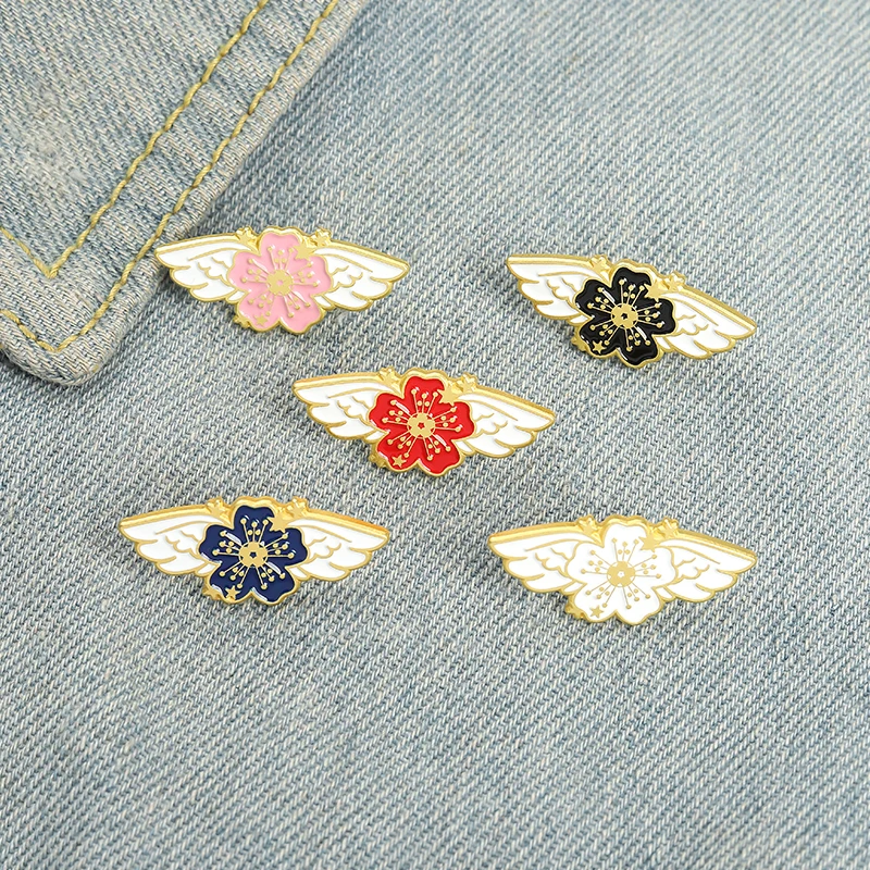 

Cute Cherry Enamel Pins Anime Small Wing Sakura Brooches For Women Cartoon Plant Lapel Shirt Collar Badge Jewelry Gift Wholesale