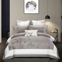 embroidery chinoiserie style duvet quilt cover grey leaves comforter cover queen king 4pcs bedding set bed sheets fitted sheet