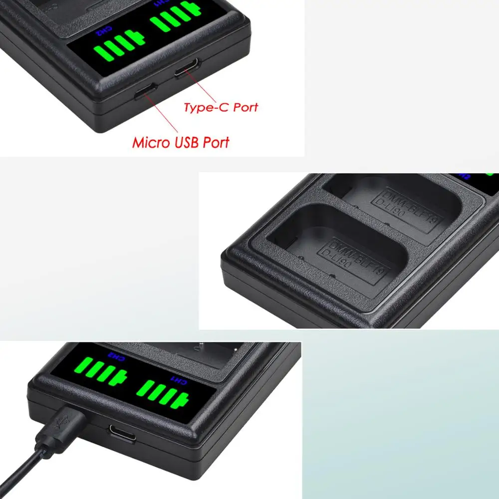 Фото Аккумулятор Batmax 2200 мАч D-LI90 DLI90 + новое двойное зарядное устройство со светодиодной подсветкой для PENTAX 645D 645Z K-01 K-1 II K-3 II _ K01 K3 №5
