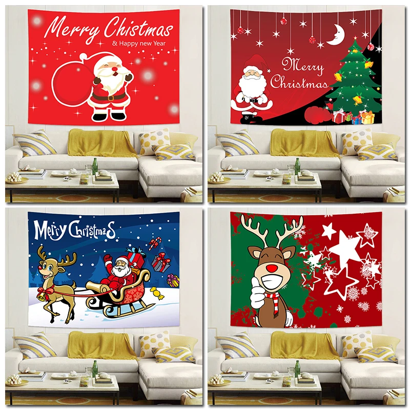

Santa Claus Home Tapestry Christmas Tree Decorative Cloth Flag Hanging Scene Layout Canvas