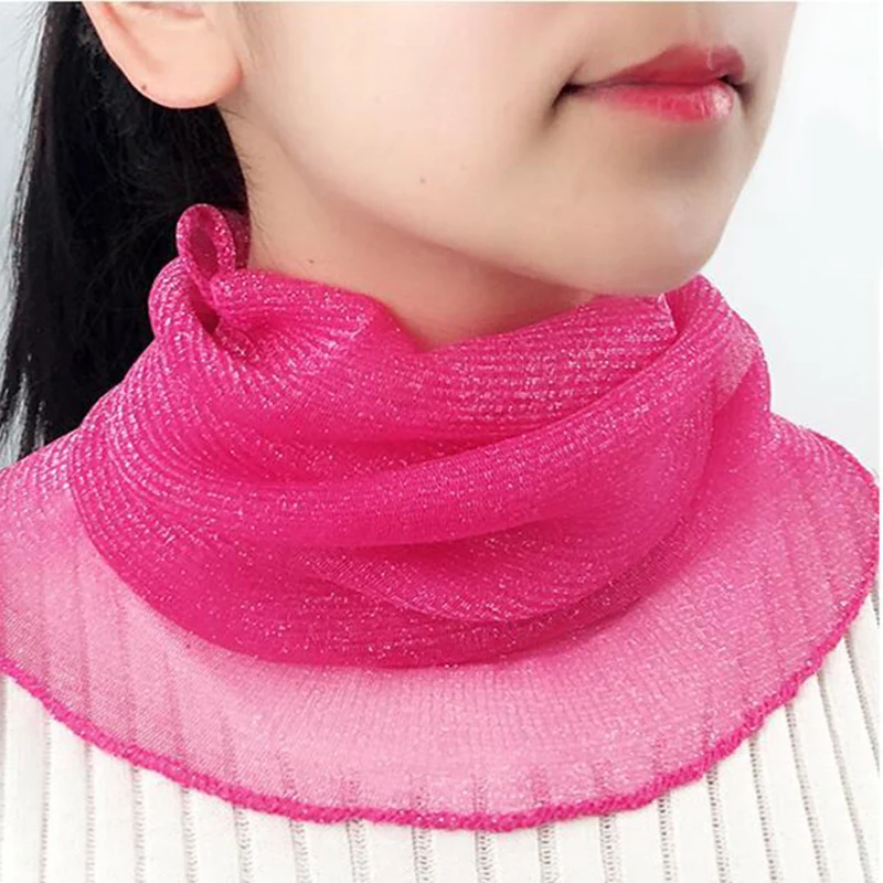 

Spring Summer High Elasticity Unisex Gold Silk Scarf Solid Color Hanging Ear Magic Variety Sunscreen Mesh Ruffled Hedging D100