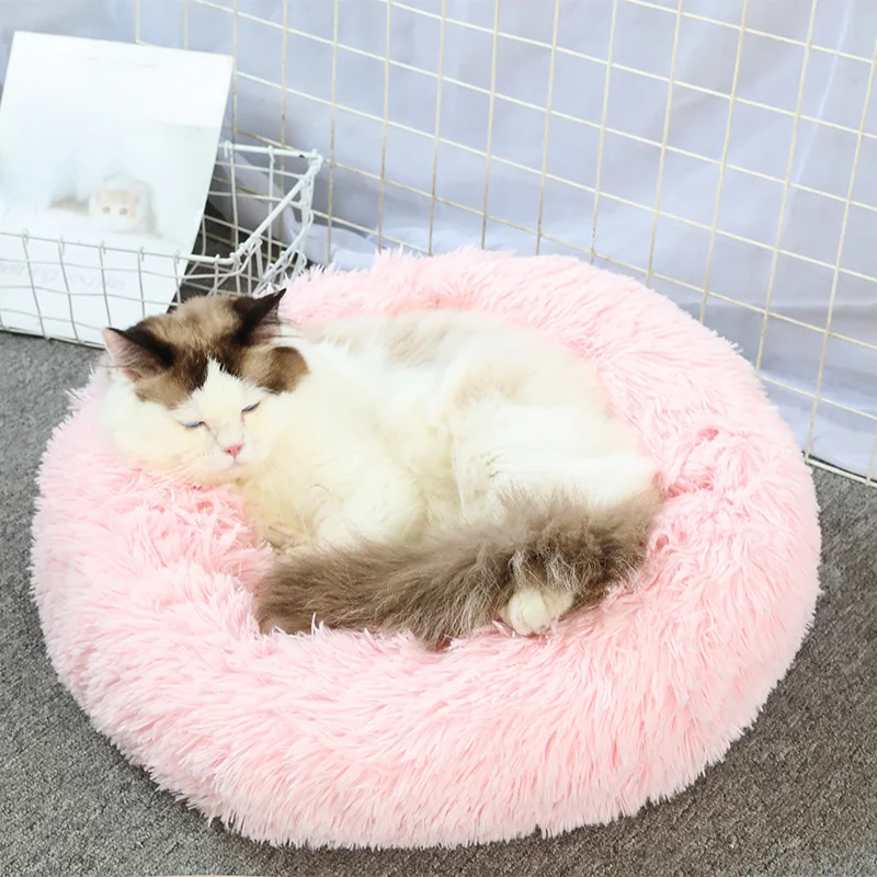 

Super Soft Pet Bed Kennel Dog Round Winter Warm Sleeping Bag Sofa Long Plush Puppy Cushion Portable Cat Supplies Drop shipping