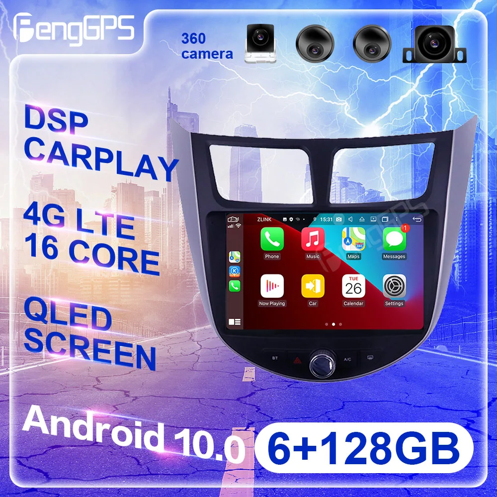 

128G Android 11 For Hyundai Solaris 1 2010-2016 Car Auto Radio Stereo Multimedia Player Navigation Carplay GPS No 2din Head Unit