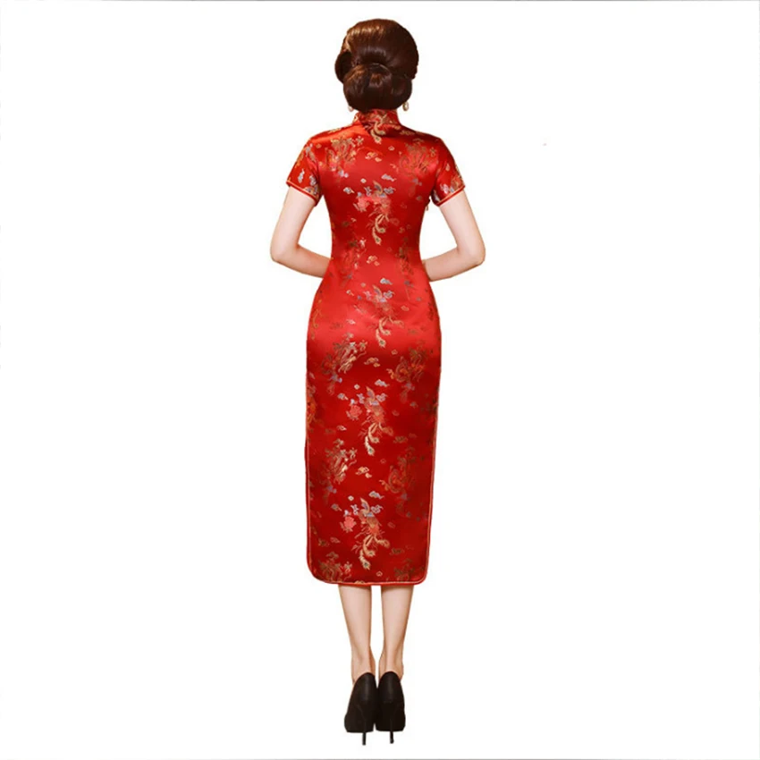 

Chinese Style Cheongsams Traditional Qipao Women Wedding Dress Dragon Printed Vintage Slim Short Sleeve Female Split Tight Lady