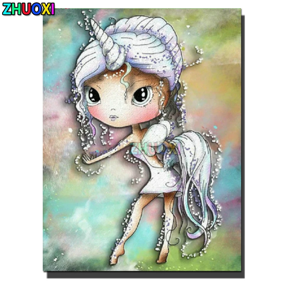 

5D DIY Diamond Painting Full Square round drill embroidery Unicorn Girl Cartoon Diamond Mosaic Cross Stitch Home Decor Gifts