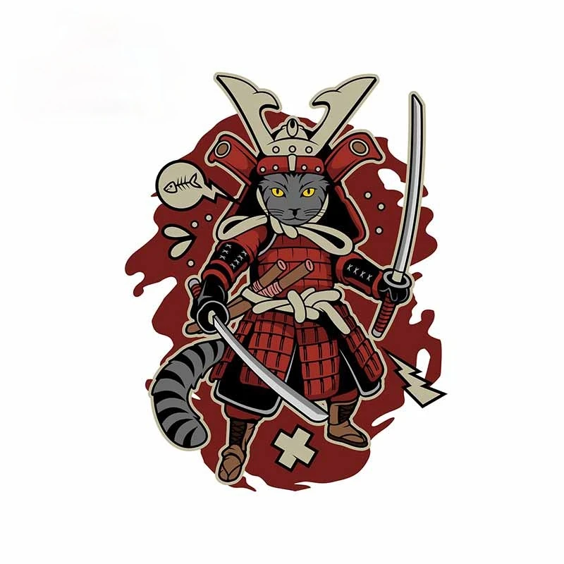 

13X9.8CM Creative Samurai Cartoon Cat Graphics Car Stickers Vinyl Car Wrap DIY Funny Vinyl Decals Waterproof
