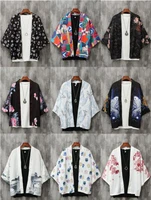japanese crane robe samurai ukiyo e loose seven point sleeve shirt kimono coat haori kimono men women couple kimono cardigan