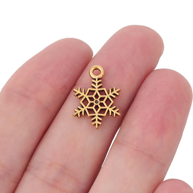 

100 x Antique Gold Tone Christmas Snowflake Charms Pendants Beads for DIY Necklace Bracelet Jewelry Making Findings 19x13mm